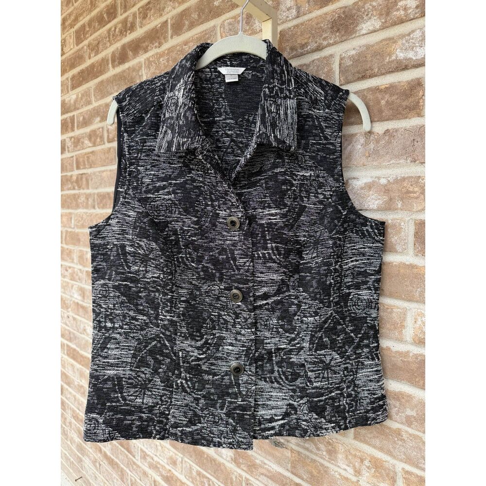 Christopher & Banks Black White Textured Button Front Vest Top Size Large